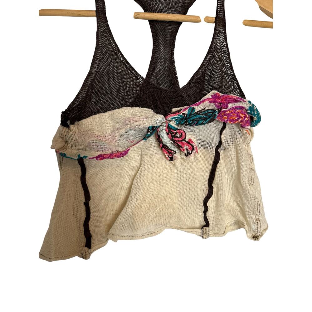 Vintage Cream Crochet Racerback Cropped Coquette Beach Tank Top Size S - Picture 2 of 7
